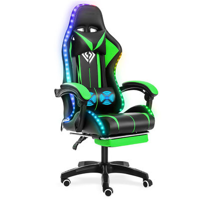 Modernes Design ALINUNU Ergonomischer Computermassage Spielstuhl mit LED-Leuchten und Fußstütze