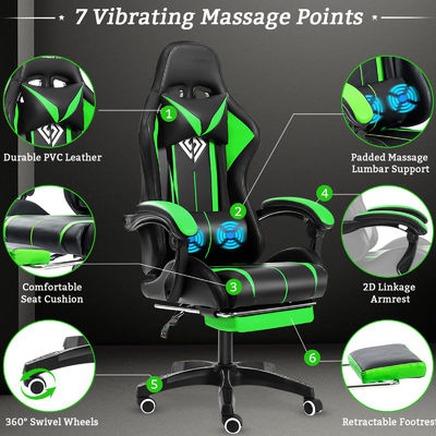 Modernes Design ALINUNU Ergonomischer Computermassage Spielstuhl mit LED-Leuchten und Fußstütze