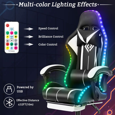 ALINUNU Falschleder ergonomischer Computermassage-Spielstuhl mit LED-Leuchten und Fußstütze
