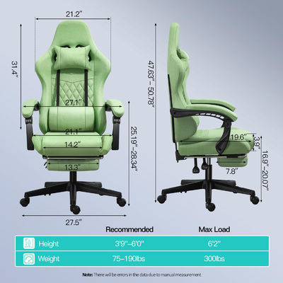 Ergonomischer Spielstuhl mit Fußstütze und Massage Maximalgewicht 300 Pfund