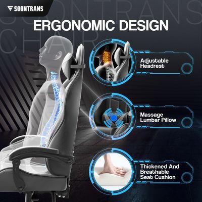 Ergonomischer Gamer-Stuhl aus Metall mit Massage und höhenverstellbarer Höhe