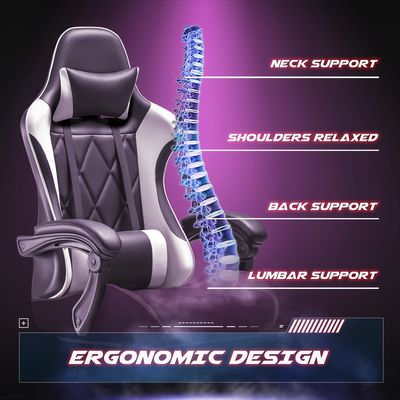 Ergonomischer Computerstuhl mit Fußstütze und Massage Lendenunterstützung Metall-Aluminium