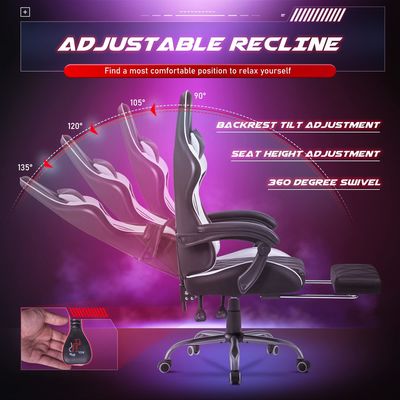 Ergonomischer Computerstuhl mit Fußstütze und Massage Lendenunterstützung Metall-Aluminium