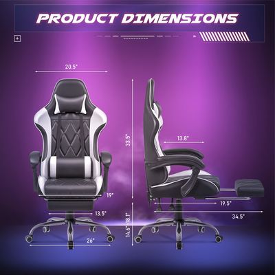 Ergonomischer Computerstuhl mit Fußstütze und Massage Lendenunterstützung Metall-Aluminium
