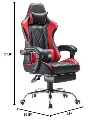 Drehstuhl mit Fußstütze und Massage Lendenunterstützung Ergonomischer Hochrücken Videospielstuhl