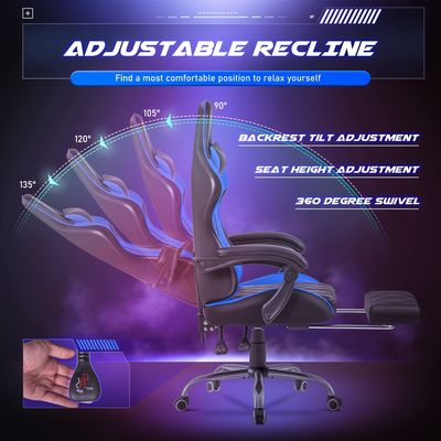 angepasster Farb ergonomischer Videospielstuhl mit Fußstütze und Massage Lendenunterstützung