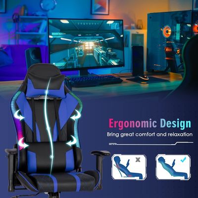 Ergonomischer Videospiele-Stuhl mit RGB-LED-Leuchten und verstellbarem Design