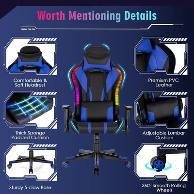 Ergonomischer Videospiele-Stuhl mit RGB-LED-Leuchten und verstellbarem Design
