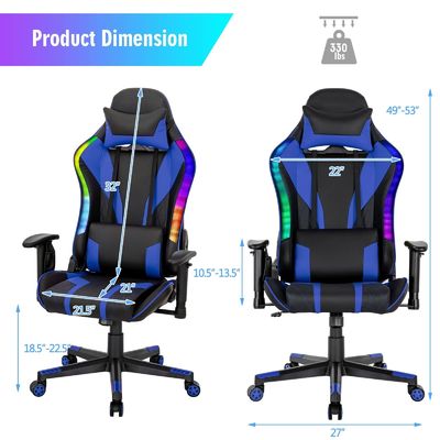 Ergonomischer Videospiele-Stuhl mit RGB-LED-Leuchten und verstellbarem Design