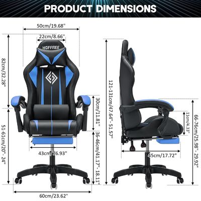 ALINUNU Direkt ergonomischer Computermassage-Spielstuhl mit Fußstütze und LED-Leuchten