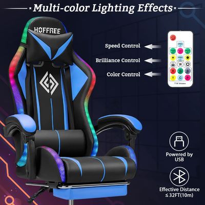 ALINUNU Direkt ergonomischer Computermassage-Spielstuhl mit Fußstütze und LED-Leuchten