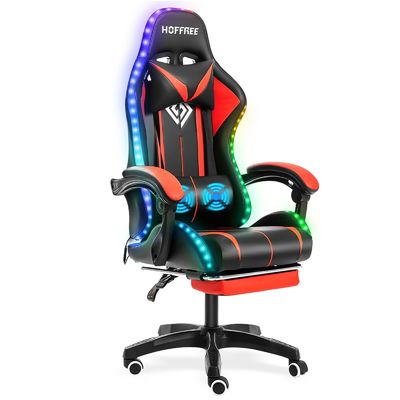 Personalisieren Sie ALINUNU Ergonomischer Computer-Massage-Spielstuhl mit LED-Leuchten und Fußstütze