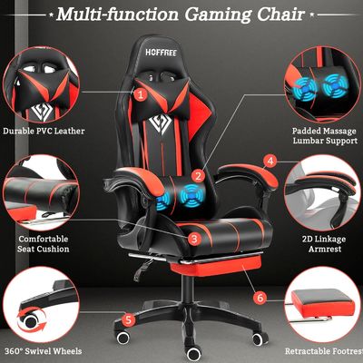 Personalisieren Sie ALINUNU Ergonomischer Computer-Massage-Spielstuhl mit LED-Leuchten und Fußstütze
