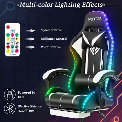 angepasster Farb-Ergonomischer Computer-Massage-Spielstuhl mit LED-Leuchten und Fußstütze