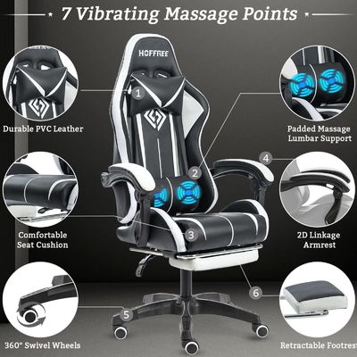 angepasster Farb-Ergonomischer Computer-Massage-Spielstuhl mit LED-Leuchten und Fußstütze