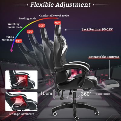 angepasster Farb-Ergonomischer Computer-Massage-Spielstuhl mit LED-Leuchten und Fußstütze