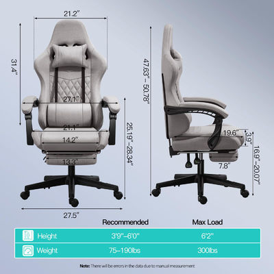 Ergonomisch verstellbarer Schreibtisch Computerspielstuhl mit Fußstütze und Massage 41 Pfund