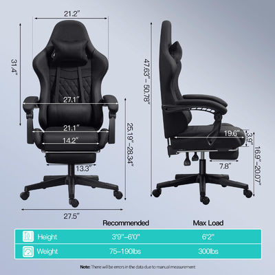 Personalisierte Farbe Ergonomisch verstellbares Schreibtisch Computerspielstuhl mit Fußstütze und Massage