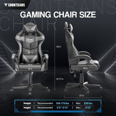 Holen Sie sich den ultimativen Gaming-Erlebnis PU Gaming-Stuhl mit Massage 33&quot;D x 24&quot;W x 49.2&quot;H