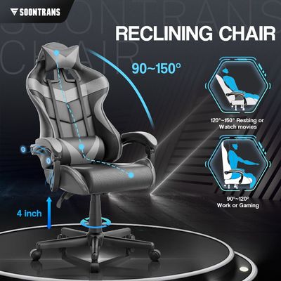Holen Sie sich den ultimativen Gaming-Erlebnis PU Gaming-Stuhl mit Massage 33&quot;D x 24&quot;W x 49.2&quot;H