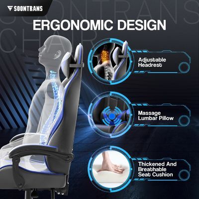 ALINUNU Ergonomischer Gamerstuhl mit Massage und synthetischem Leder