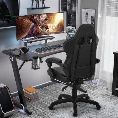 ALINUNU Moderne Stoff Lendenunterstützung Ergonomischer Computer-Rennstuhl mit Fußstütze