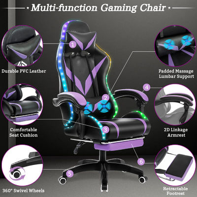 Postverpackung Ergonomischer RGB-Spielstuhl mit Massage und LED-Licht Drehstuhl Stil