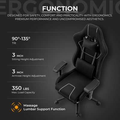 Ergonomischer Gamer-Stuhl mit Massage, Lendenstütze und Fußstütze