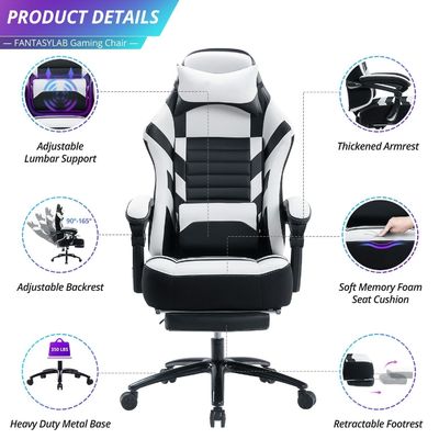 Höhenverstellbarer Spielstuhl mit Fußstütze 400 lb Memory Foam Verstellbarer Rückenwinkel