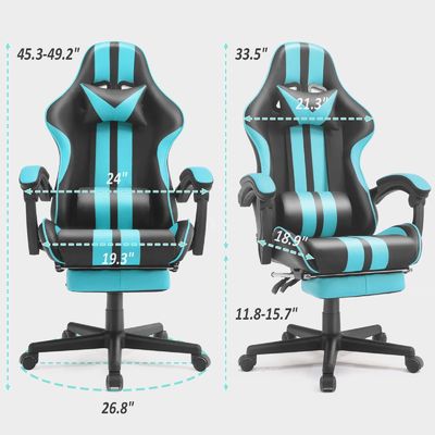 Computerstuhl für PC-Spiele mit Kopfstütze, Lendenstütze und Fußstütze