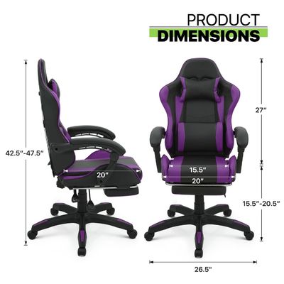 Ergonomischer Videospielstuhl mit Fußstütze, Kopfstütze, Lendenstütze, Spielstuhl