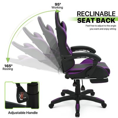 Ergonomischer Videospielstuhl mit Fußstütze, Kopfstütze, Lendenstütze, Spielstuhl