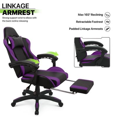 Ergonomischer Videospielstuhl mit Fußstütze, Kopfstütze, Lendenstütze, Spielstuhl