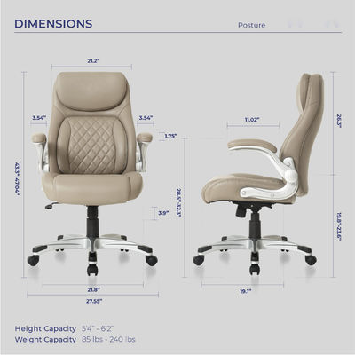 Stylischer Bürostuhl aus ergonomischem PU-Leder mit Lendenunterstützung und Armlehnen mit FlipAdjust