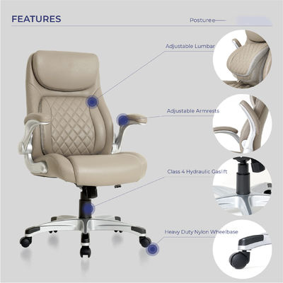Stylischer Bürostuhl aus ergonomischem PU-Leder mit Lendenunterstützung und Armlehnen mit FlipAdjust