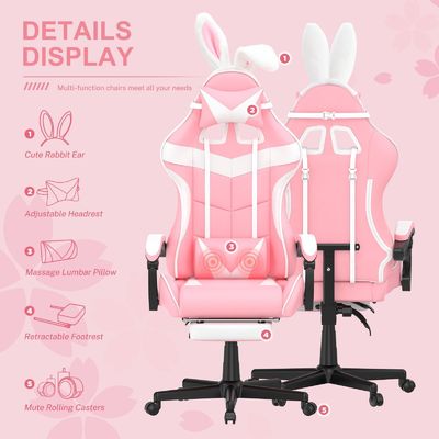 Drehstuhl Pink Gaming-Stuhl mit Fußstütze und liebenswerten Bunny Design Mail Packing