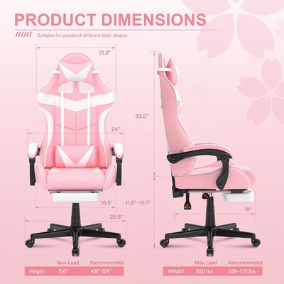 Drehstuhl Pink Gaming-Stuhl mit Fußstütze und liebenswerten Bunny Design Mail Packing