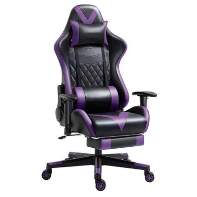Verstellbarer Armlehnen Gaming-Hausstuhl mit Fußlehne und Massage in lilaem Leder