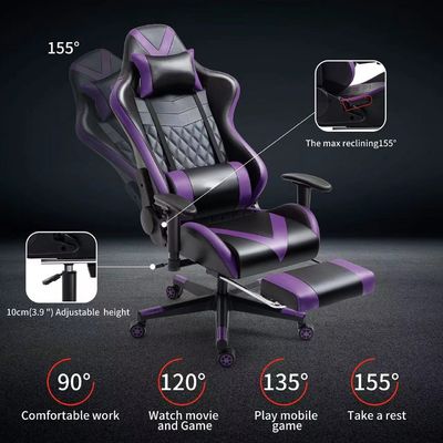 Verstellbarer Armlehnen Gaming-Hausstuhl mit Fußlehne und Massage in lilaem Leder