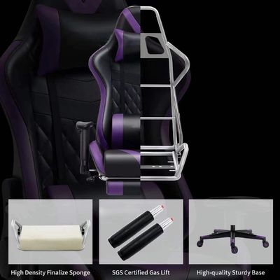 Verstellbarer Armlehnen Gaming-Hausstuhl mit Fußlehne und Massage in lilaem Leder