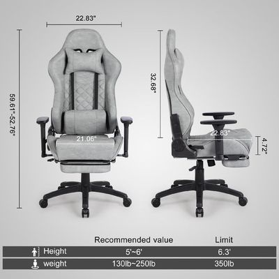 Moderne Design-Gaming-Stuhl mit Fußstütze und 3 Gas-Lift PU-Leder Hochrücken verstellbar