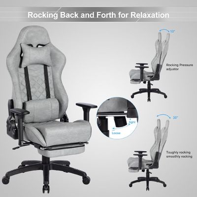 Moderne Design-Gaming-Stuhl mit Fußstütze und 3 Gas-Lift PU-Leder Hochrücken verstellbar