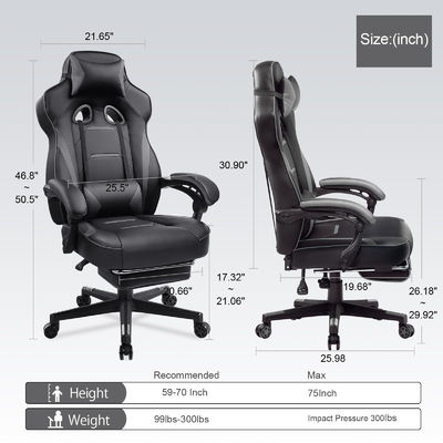27.16&quot;D x 20.66&quot;W x 47.24&quot;H in ergonomischem Spielstuhl mit Beinlehne und Fußstütze