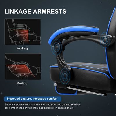 3 Gaslift Ergonomischer Gaming-Stuhl mit Fußstütze PU-Leder-Schreibtisch-Stuhl