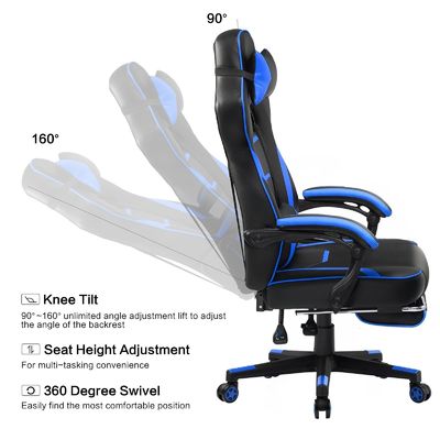 3 Gaslift Ergonomischer Gaming-Stuhl mit Fußstütze PU-Leder-Schreibtisch-Stuhl