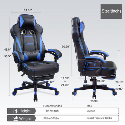 3 Gaslift Ergonomischer Gaming-Stuhl mit Fußstütze PU-Leder-Schreibtisch-Stuhl