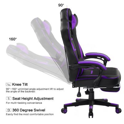 Ergonomischer Spielstuhl mit Fußstütze und 360-Rotations-/Höhenanpassung/Sitzbankfunktion