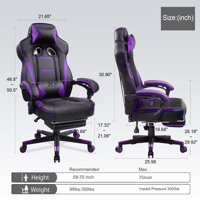 Ergonomischer Spielstuhl mit Fußstütze und 360-Rotations-/Höhenanpassung/Sitzbankfunktion