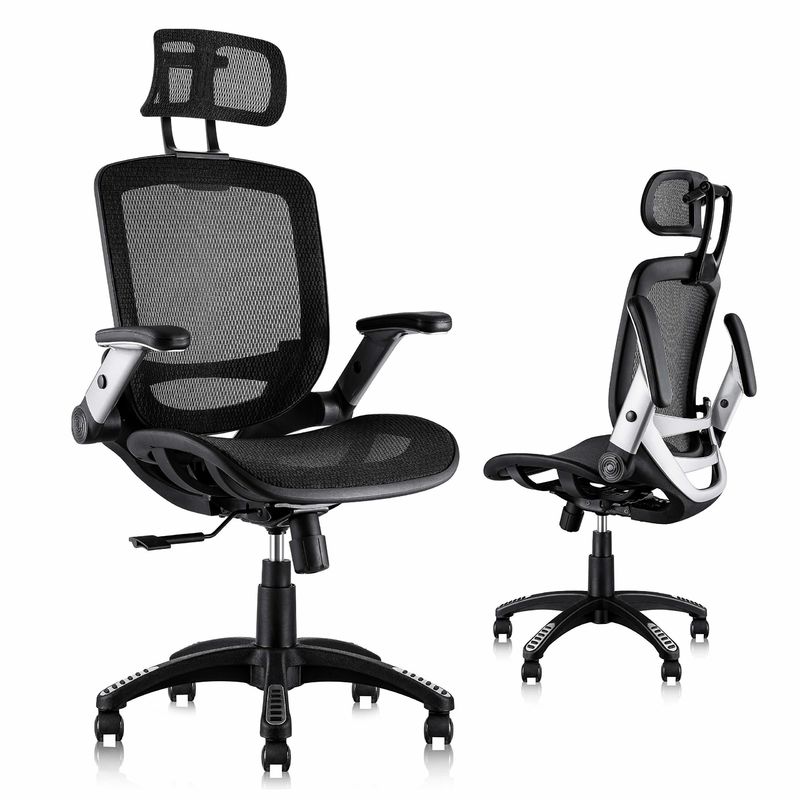 Ergonomischer Schreibtischstuhl mit verstellbarer Kopfstütze und Liftstuhl im Flip-Arm-Stil