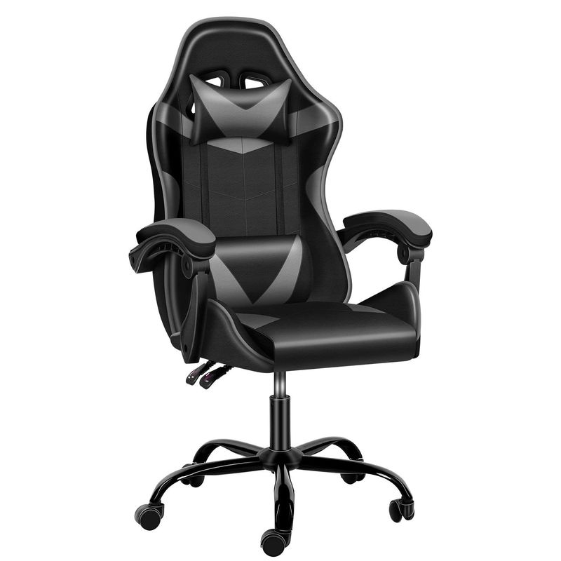 Ergonomischer Videospielstuhl mit Fußstütze und Lendenstütze